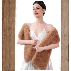 Dikoaina Women’s Winter Faux Fur Scarf Wrap  Collar Shawl Shrung Tan